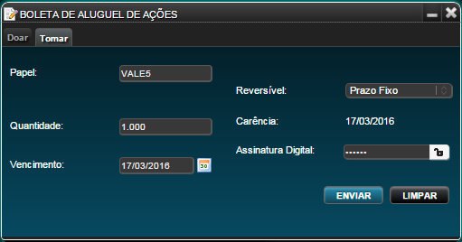 Boleta tomar ações