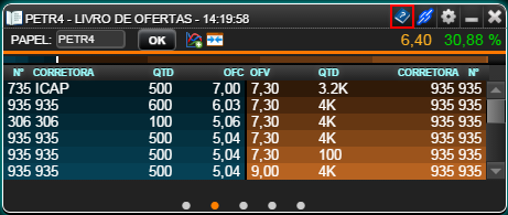 Janela do livro de ofertas com ícone de ajuda em destaque