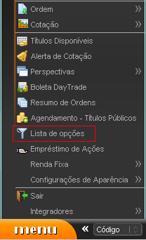 Imagem de trecho do menu com o item 