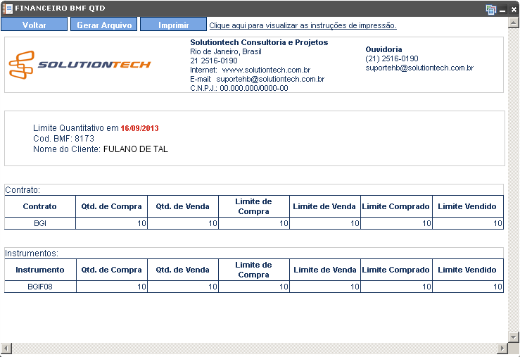 Tela exibindo relatório de BM&F relacionado.