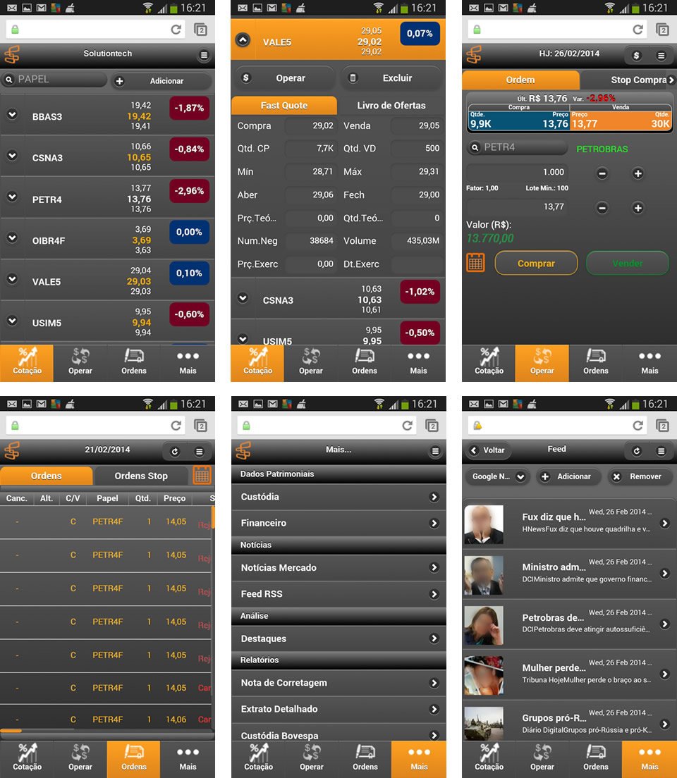 Interface HomeBroker Mobile